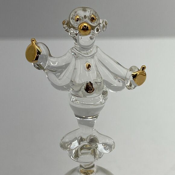 Clear Glass Lead Crystal Dinner Bell w/ Clown on Top Gold Accent 5 inch Tall - Picture 5 of 10